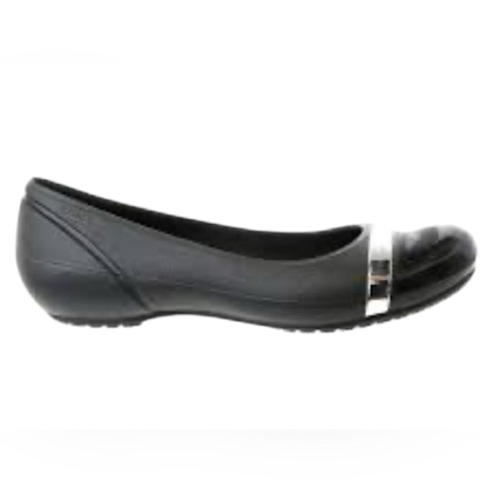 CROCS CAP TOE MIRROR BALLET FLATS SHOE - BLUE/SILVER - WOMENS - 6